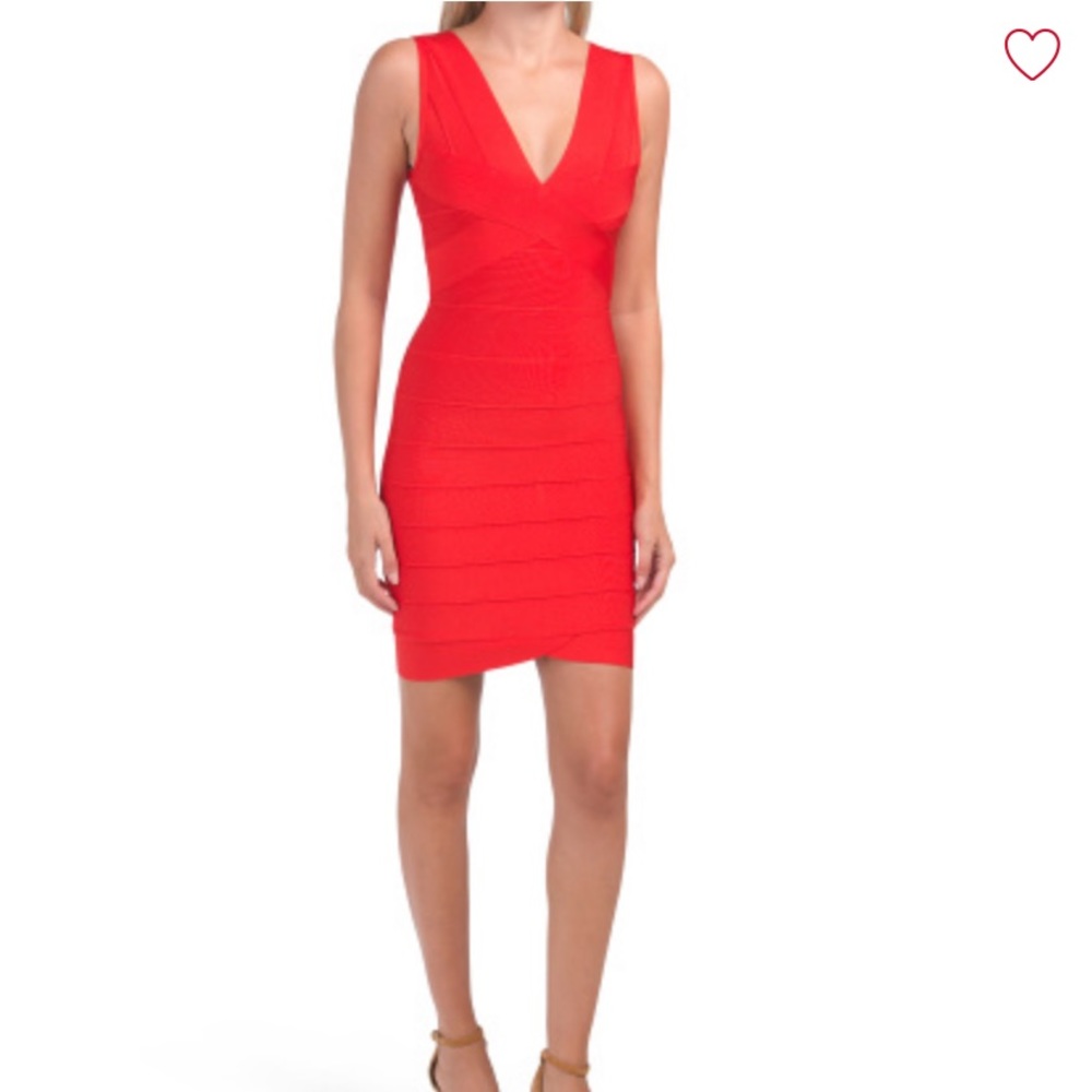 Herve Leger Vibrant Red V-Neck Mini Dress